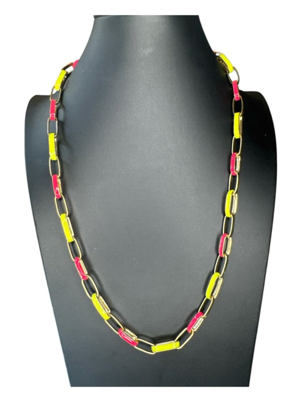 Gold-Tone Chain Necklace With Red & Yellow Enamel Links 24 Inches Adjustable